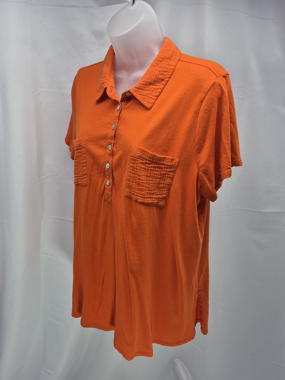 J. Jill Orange Short Sleeve Polo Tunic Top Textured Pockets L